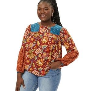 Matilda Jane Garden Mums Crewneck Orange & Red Floral Top Size Medium
